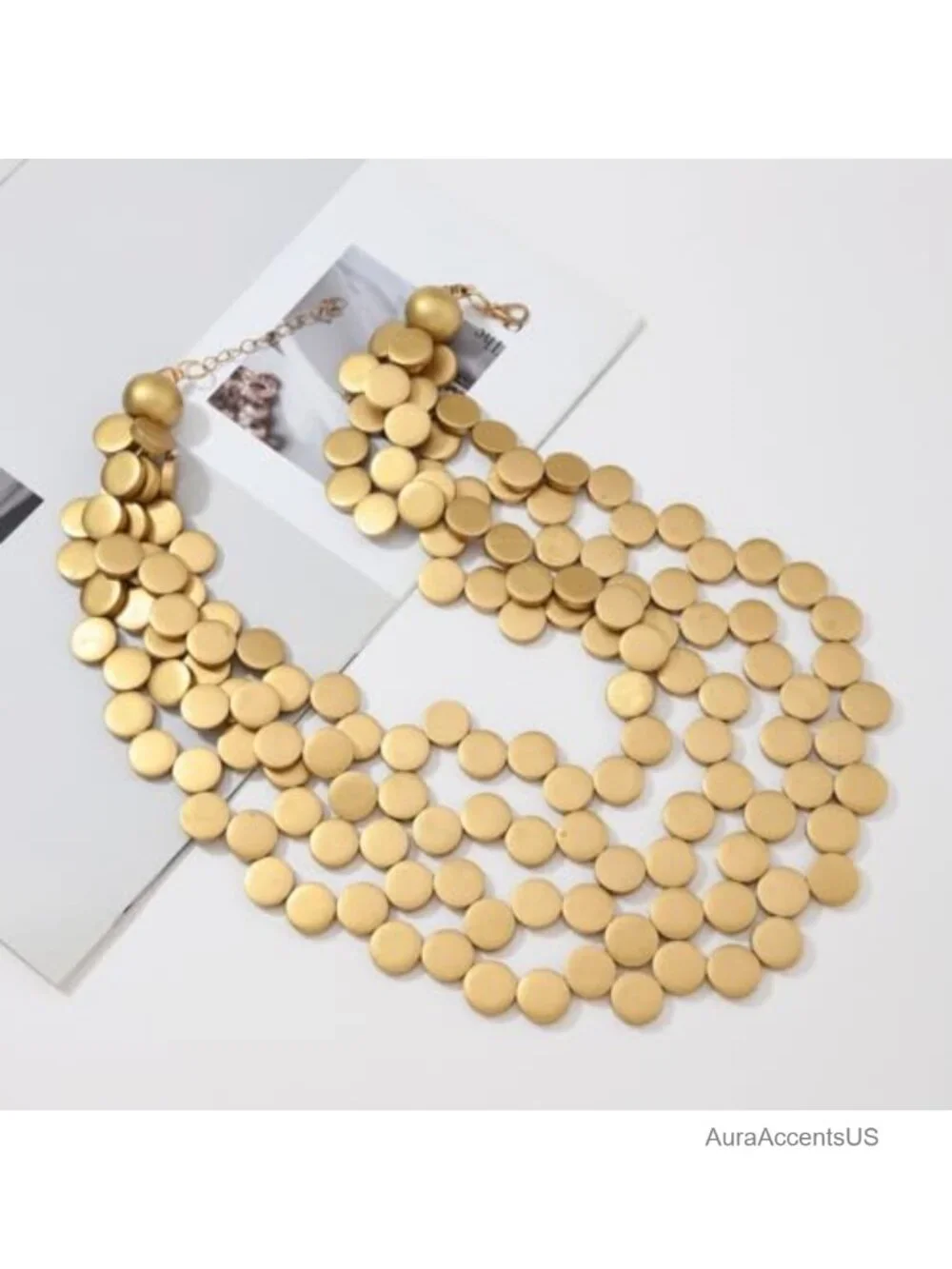Wooden Multi-Layer Geometric Disc Tassel Necklace Adjustable Statement Chain